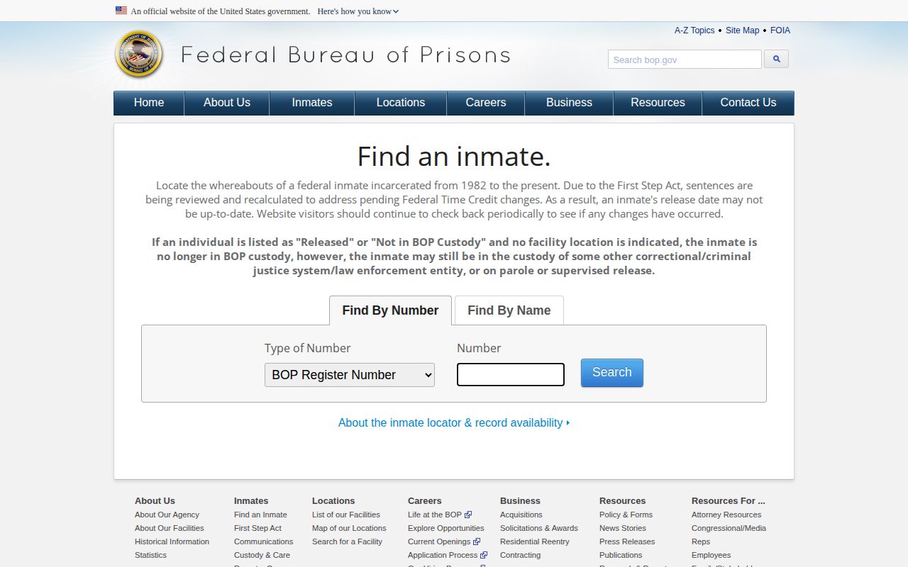 BOP inmate locator for a Warren County federal release search