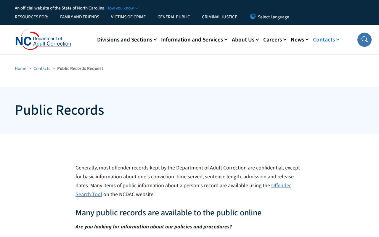 NCDAC public records request for Warren Correctional Institution release records